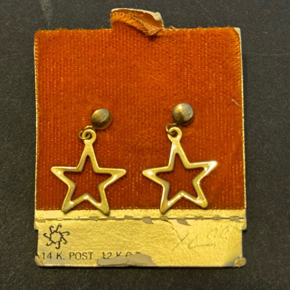 Carla Vintage Earrings 14 K. Post 12K Gold Filled Star Cut Out Earrings